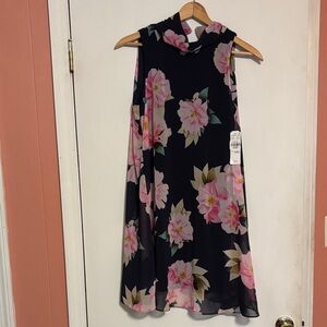 Robbie Bee Black and Pink Floral Mini Dress